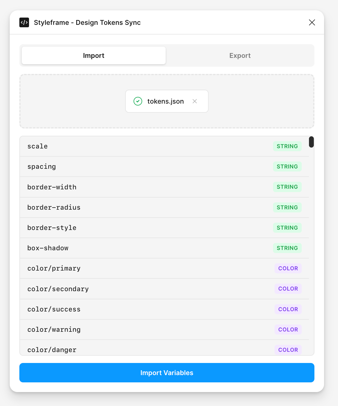 Styleframe - Import Design Tokens into Figma