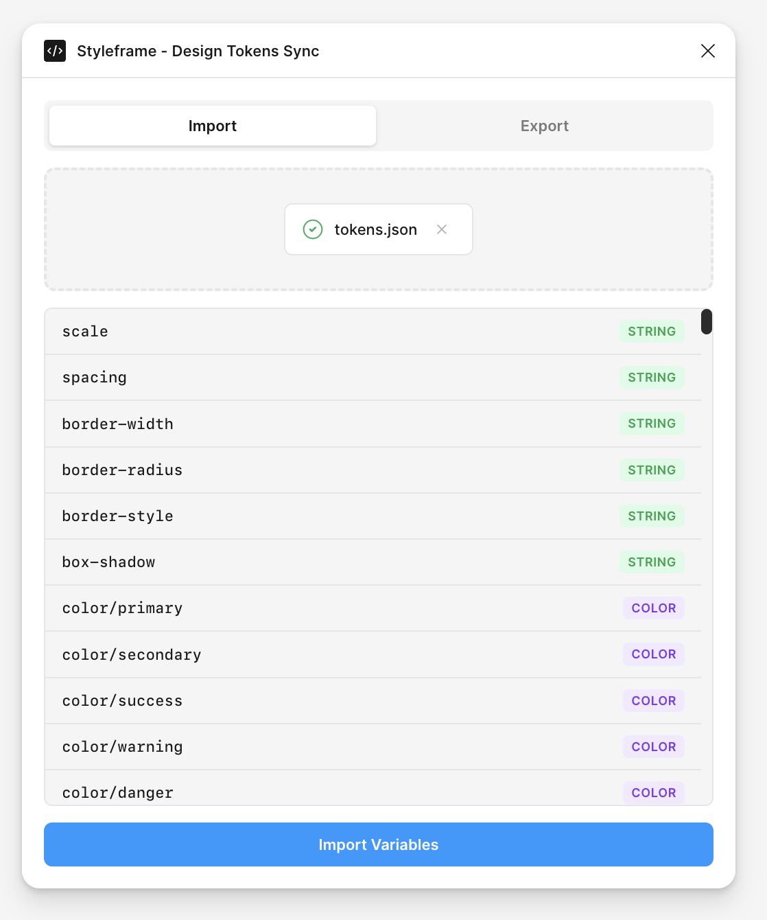 Styleframe - Import Design Tokens into Figma